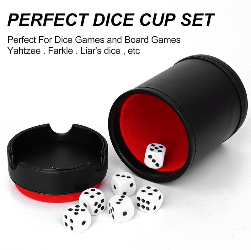 Hloyacc Dice Cup Leather Set with Lid, Felt-Lined PU Leather Quiet Shaker for Yahtzee Farkle Dice Board Games, Set of Six 16mm Dice Included - Image 4
